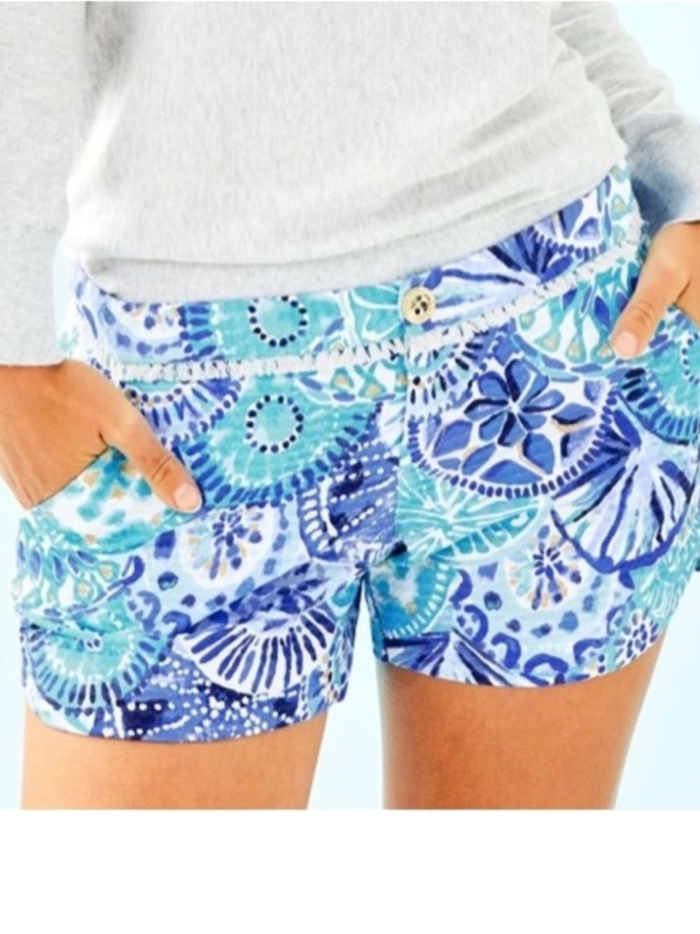 Lilly Pulitzer Adie Shorts in a turquoise blue Half Shell Metallic